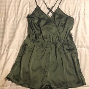 Green silk olive romper